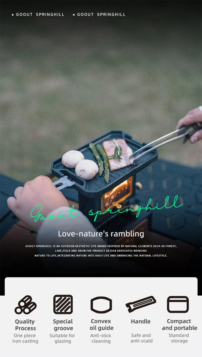 COOUT SPRINGHILL Outdoor Mini Grill Pan Lightweight Camping Portable Spider Oven Grill Pan with Scald Resistant Handles